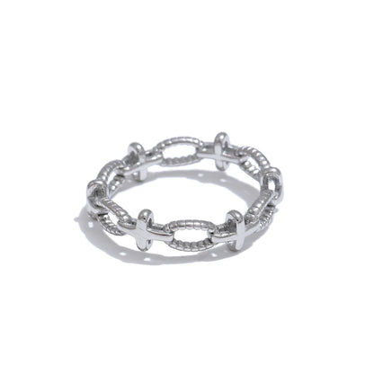 Distinctive Stainless Steel Metal Cross Chain Thin Ring Tarnish Resistant Fashion PVD Plated Finger Jewelry Bijoux Women