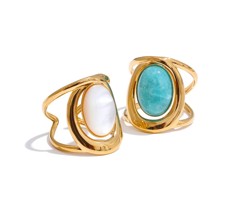 Exquisite Natural Stone Open Adjustable Ring Glossy Stainless Steel PVD Plated Arrivals Jewelry Recommend 2025