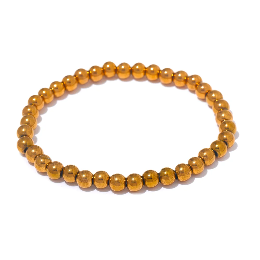 3/4/5/6 MM Stainless Steel Beads Daily Handmade Elastic Bracelet Bangle Waterproof Wrist Wholesale Gold Color Jewelry Men