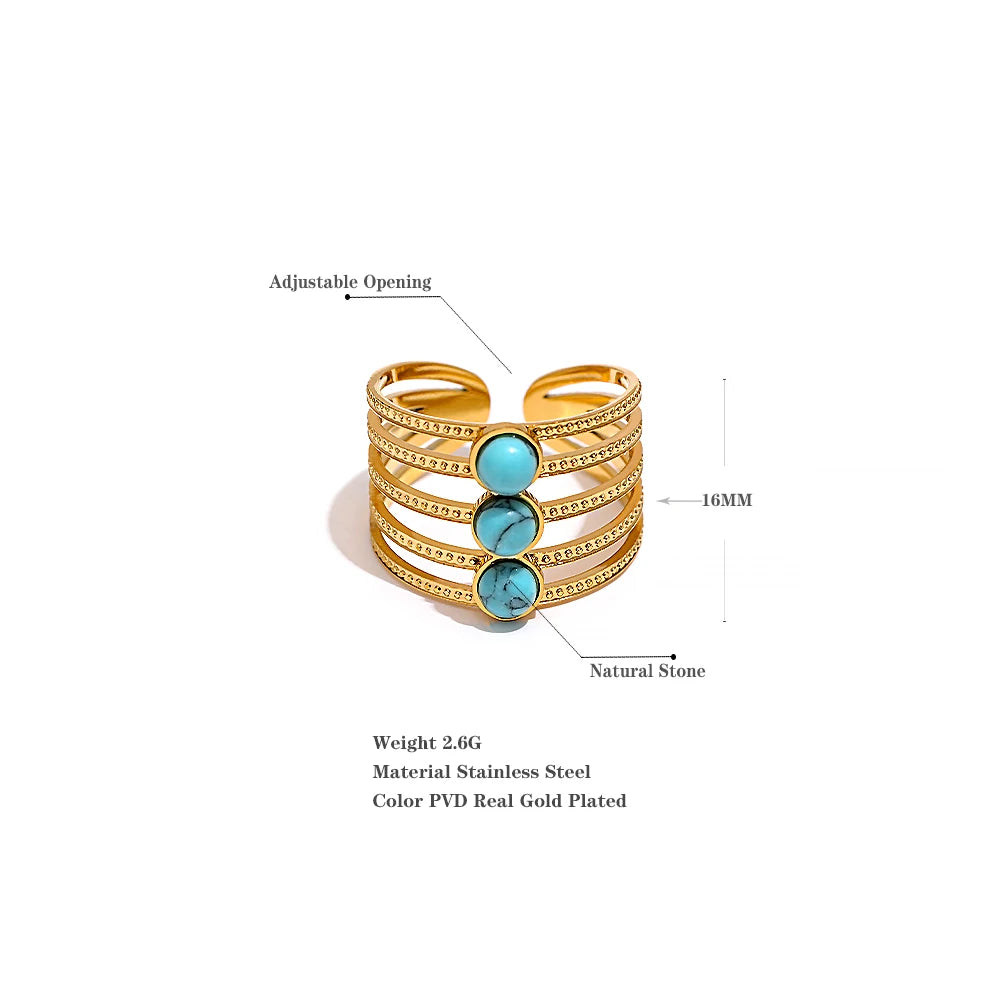 Natural Turquoise Stone Stainless Steel Ring Summer Bohemia Woman Jewelry  Trendy Cheap Open Finger Ring Accessory