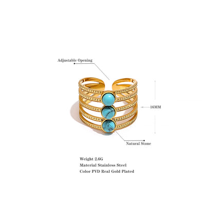 Natural Turquoise Stone Stainless Steel Ring Summer Bohemia Woman Jewelry  Trendy Cheap Open Finger Ring Accessory