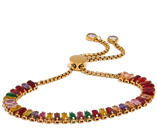 Colorful Bling Cubic Zirconia Chain Stainless Steel Luxury Pull-out Bracelet Bangle High-Grade Premium Jewelry Party Gift