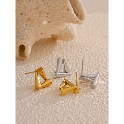 Stainless Steel Triangle Geometry Unusual Stud Earrings Rust Proof Metal 18K PVD Plated Trendy Daily Jewelry Bijoux