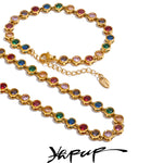 Exquisite Colorful Cubic Zirconia Luxury Cast Chain Necklace Bracelet for Women Stainless Steel Waterproof Jewelry Gift