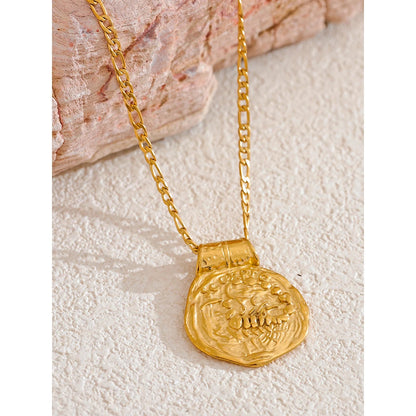 Exclusive Waterproof 12 Constellation Pendant Necklace Stainless Steel Hammered Vintage Golden 18K Plated Fashion Jewelry