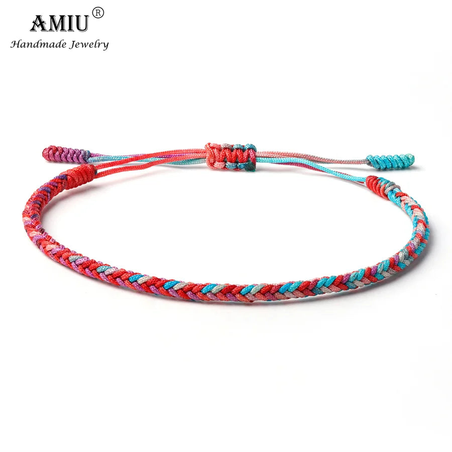 AMIU Gradient Colors Tibetan Handmade Buddhist Lucky Bracelets & Bangles As Gift Rope Knots Amulet Tibet Braided Bracelet
