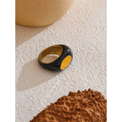 6789# Stainless Steel Black Enamel Geometric 316L Unique Ring Minimalist Texture Waterproof Finger Unusual Jewelry New