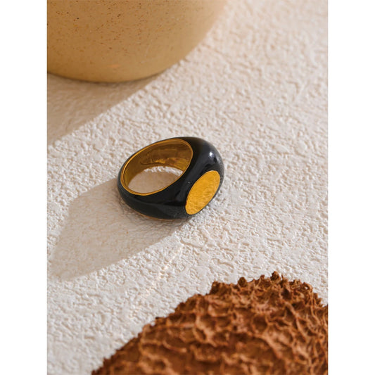 6789# Stainless Steel Black Enamel Geometric 316L Unique Ring Minimalist Texture Waterproof Finger Unusual Jewelry New