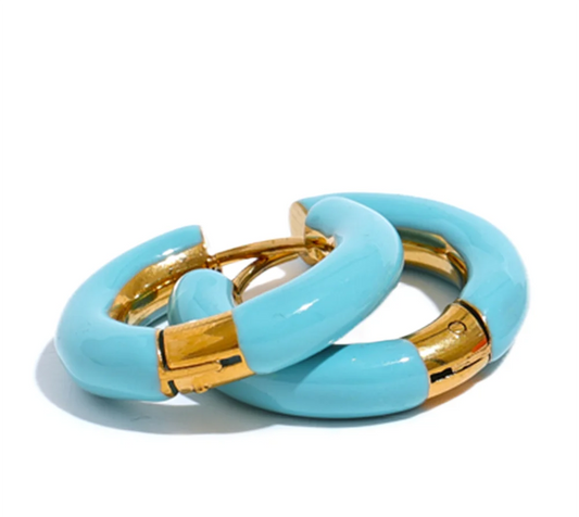 20mm Candy Color Blue Pink Brown Enamel Stainless Steel Hollow Hoop Earrings Golden Simple Trendy Y2K Sweet Jewelry Gift