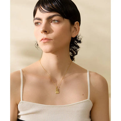 Statement Body Square Pendant Stainless Steel Statement Necklace Gold Color Texture Metal Personalized Jewelry
