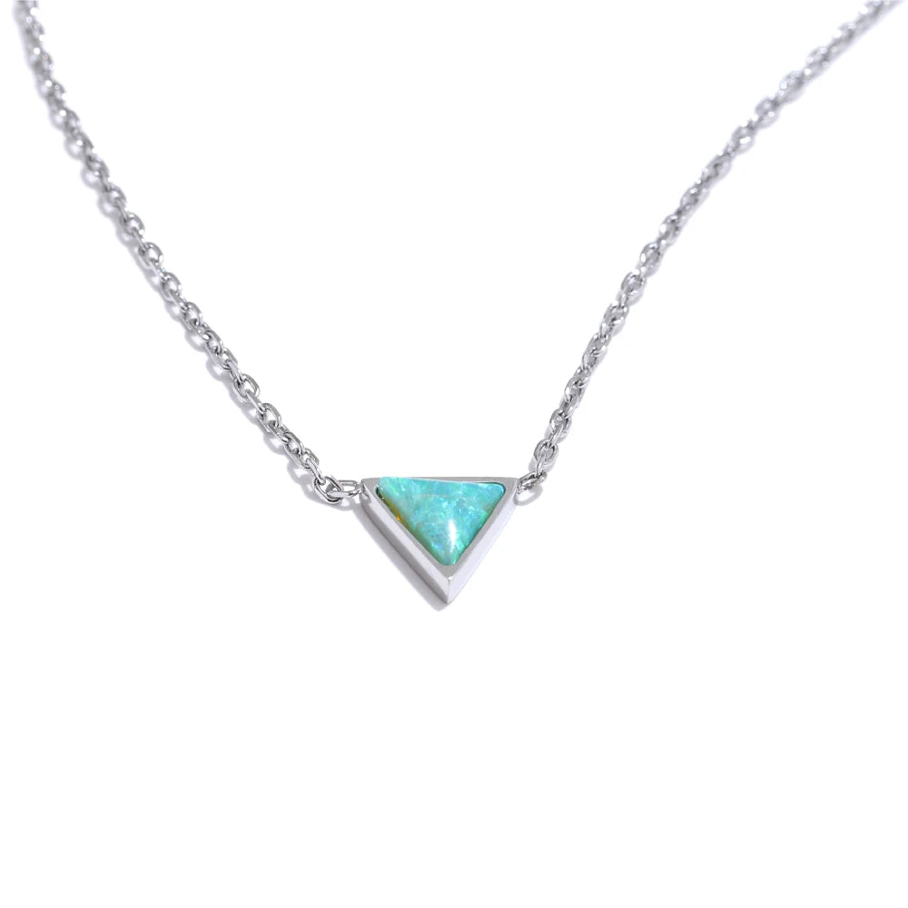 Exquisite Stainless Steel Natural Australia Opal Stone Triangle Pendant Necklace Small Chic Neck Jewelry Recommend Gift