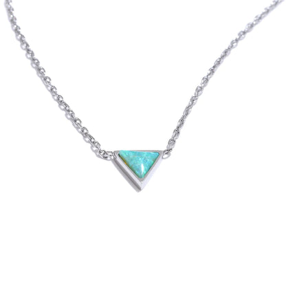 Exquisite Stainless Steel Natural Australia Opal Stone Triangle Pendant Necklace Small Chic Neck Jewelry Recommend Gift