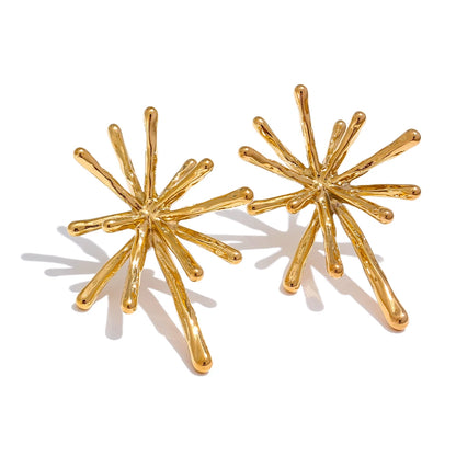 316L Stainless Steel Cast Textured Firework Stud Earrings Waterproof 18K PVD Plated Charm Chic Jewelry Women Jewelry