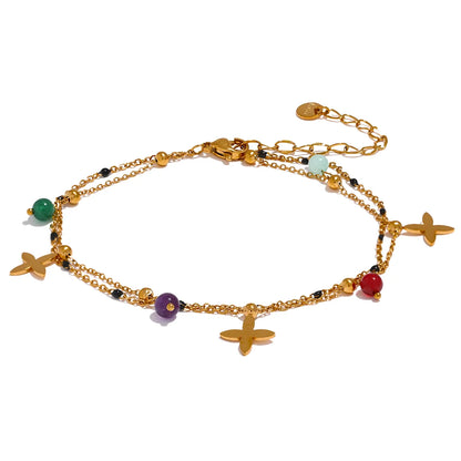 Colorful Natural Stone Bead Flower Chain Stainless Steel Beach Anklet for Women Exquisite Summer Jewelry Bijoux Femme