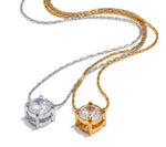 Korean Chic Stainless Steel Shiny Cubic Zirconia Cast Delicate Necklace Pendant for Women Daily Waterproof Basic Jewelry
