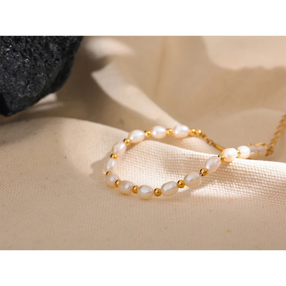 Natural Freshwater Pearls Fashion Handmade Bracelet Bangle Women Waterproof PVD Charms Stainless Steel Beads Jewelry Gift