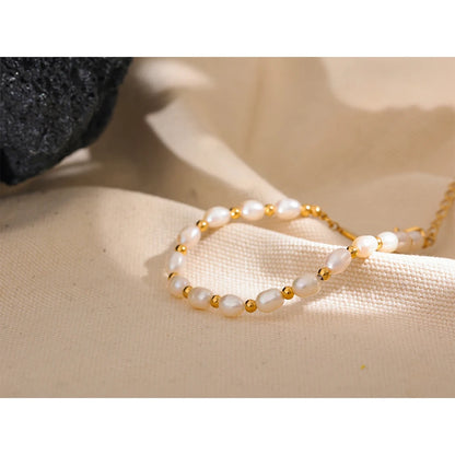 Natural Freshwater Pearls Fashion Handmade Bracelet Bangle Women Waterproof PVD Charms Stainless Steel Beads Jewelry Gift