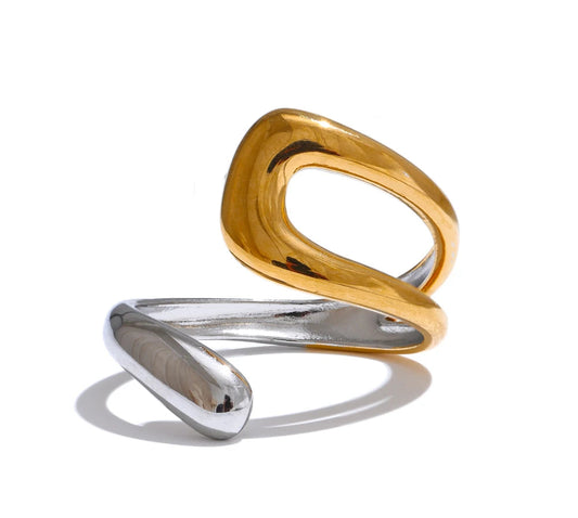 Stainless Steel Geometric Hollow Adjustable Double Color Ring Waterproof Finger Jewelry Wholesale Gift