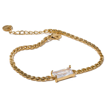 High Quality Chain Cubic Zirconia Stainless Steel 18k Gold Color Bracelet Bangle Women Waterproof Stylish Jewelry Bijoux