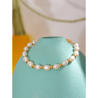 Natural Freshwater Pearls Fashion Handmade Bracelet Bangle Women Waterproof PVD Charms Stainless Steel Beads Jewelry Gift