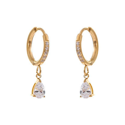 Delicate Cubic Zirconia Heart Water Drop Flower Drop Hoop Earrings Stainless Steel Premium Daily Jewelry 2025