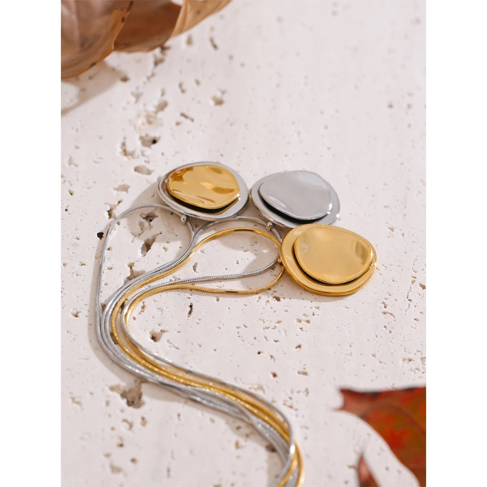 Double Round Pendant Fashion Necklace Water Resistant Metal Stainless Steel Daily Waterproof Jewelry Recommend