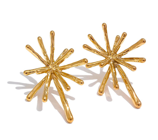 316L Stainless Steel Cast Textured Firework Stud Earrings Waterproof 18K PVD Plated Charm Chic Jewelry Women Jewelry