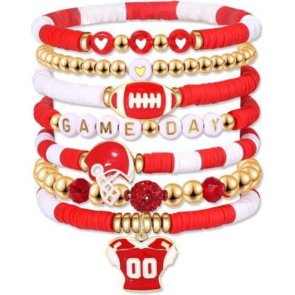 7pc/8pc/9pc Game Day Football Charm Bracelet: Stackable Sports Jewelry for Moms & Dads - Perfect for Football Fans