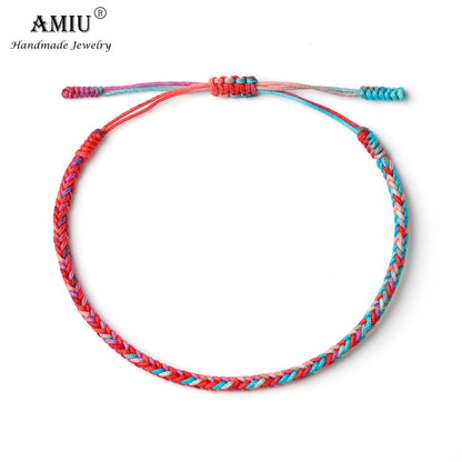 AMIU Gradient Colors Tibetan Handmade Buddhist Lucky Bracelets & Bangles As Gift Rope Knots Amulet Tibet Braided Bracelet