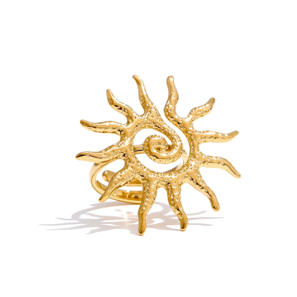 Hot Style Metal Sun Adjustable Ring for Women 18K Gold Color Stainless Steel Trending Daily Finger Jewellery Gift