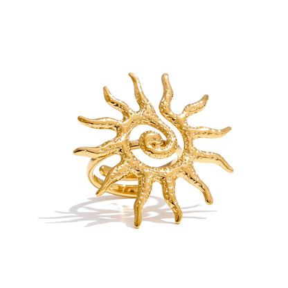 Hot Style Metal Sun Adjustable Ring for Women 18K Gold Color Stainless Steel Trending Daily Finger Jewellery Gift
