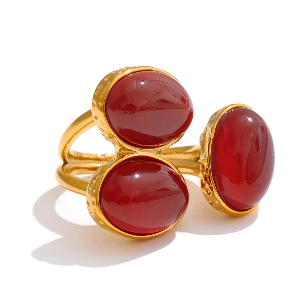 Natural Aventurine Agate Stone Shell Pearl Flower Adjustable Ring Fashion Stainless Steel Charm Finger Jewelry Accessories