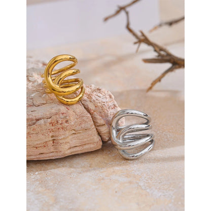 6789# Stylish Unique Design Stainless Steel Metal Geometric Unusual Ring Statement Daily Exquisite Jewelry Gift