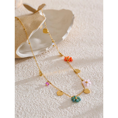 Summer Fashion Crystal Flower Pendant Necklace for Women Stainless Steel Handmade Cute Collar Jewelry 2025 Waterproof