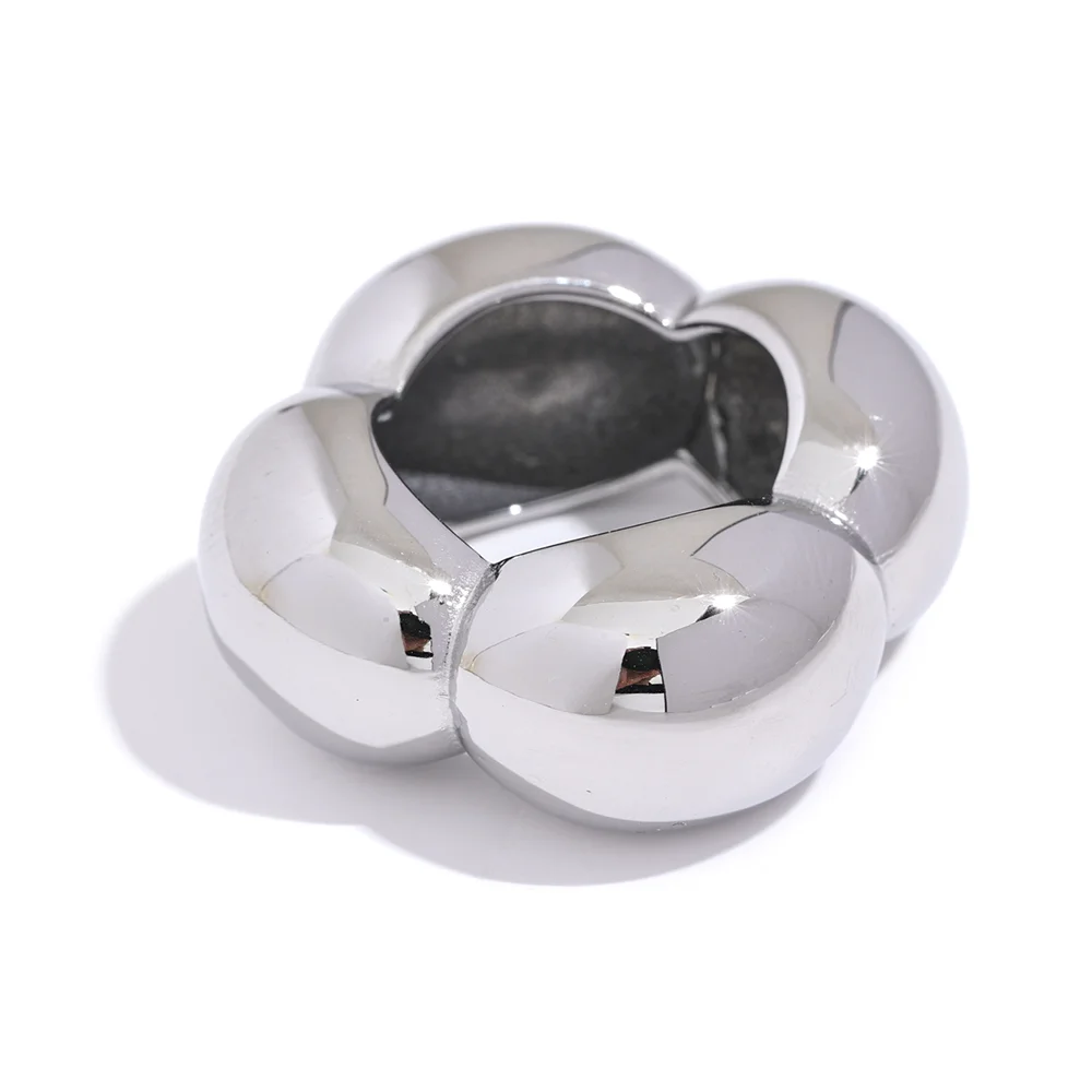 316l Stainless Steel Flower Hollow Big Fashion Statement Ring Waterproof Texture Jewelry Attractive Women Bijoux Gift