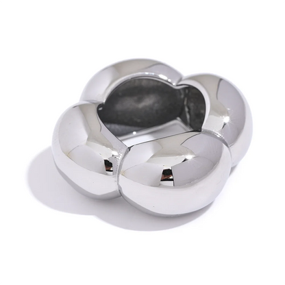 316l Stainless Steel Flower Hollow Big Fashion Statement Ring Waterproof Texture Jewelry Attractive Women Bijoux Gift