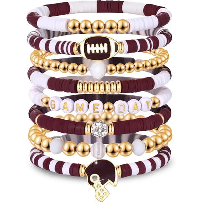 7pc/8pc/9pc Game Day Football Charm Bracelet: Stackable Sports Jewelry for Moms & Dads - Perfect for Football Fans