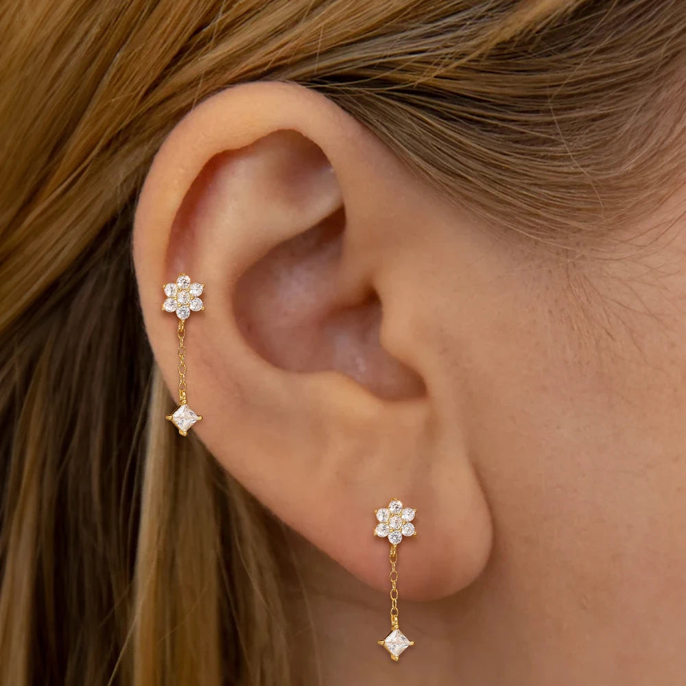 CANNER 1Pc 925 Silver Smooth Stars Moon Stud Earrings For Women 18K Gold Flat Head Threaded Puncture Ear Bone Ins Fine Jewelry