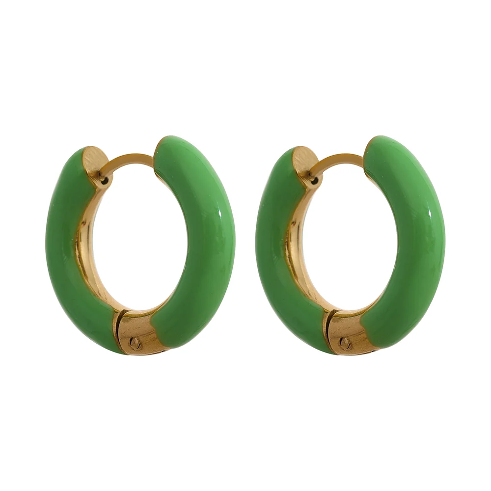 20mm Trendy Orange Green Enamel Stainless Steel Round Hoop Huggie Earrings Waterproof Charm Fashion Daily Jewelry Women