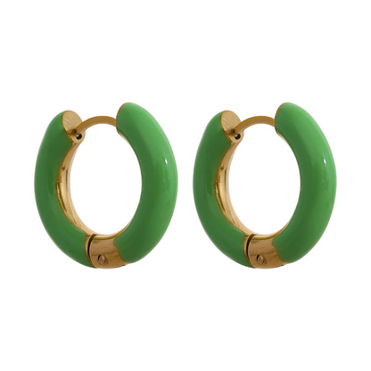20mm Trendy Orange Green Enamel Stainless Steel Round Hoop Huggie Earrings Waterproof Charm Fashion Daily Jewelry Women