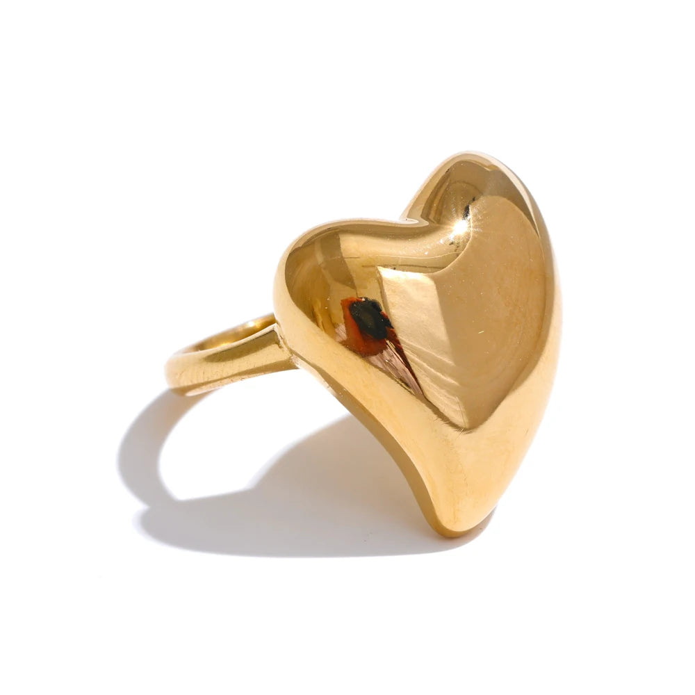 6789# PVD Plated Handmade Polished Smooth Fashion Classic Heart High Quality Finger Ring Gift for Women Exquisite Jewelry