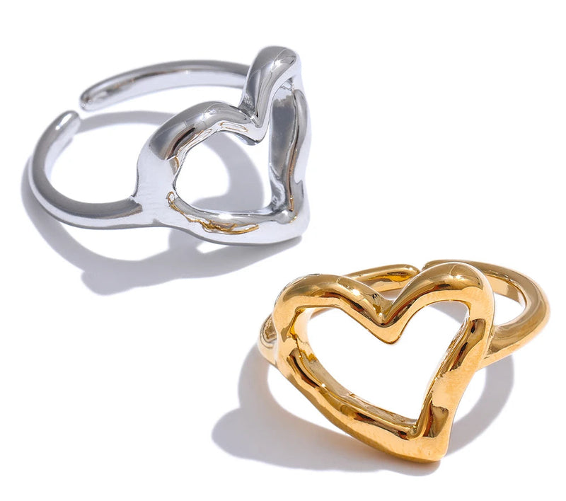 Minimalist Stainless Steel Heart Love Hollow Ring Women Rust Proof Charm Finger Jewelry Wholesale Bijoux