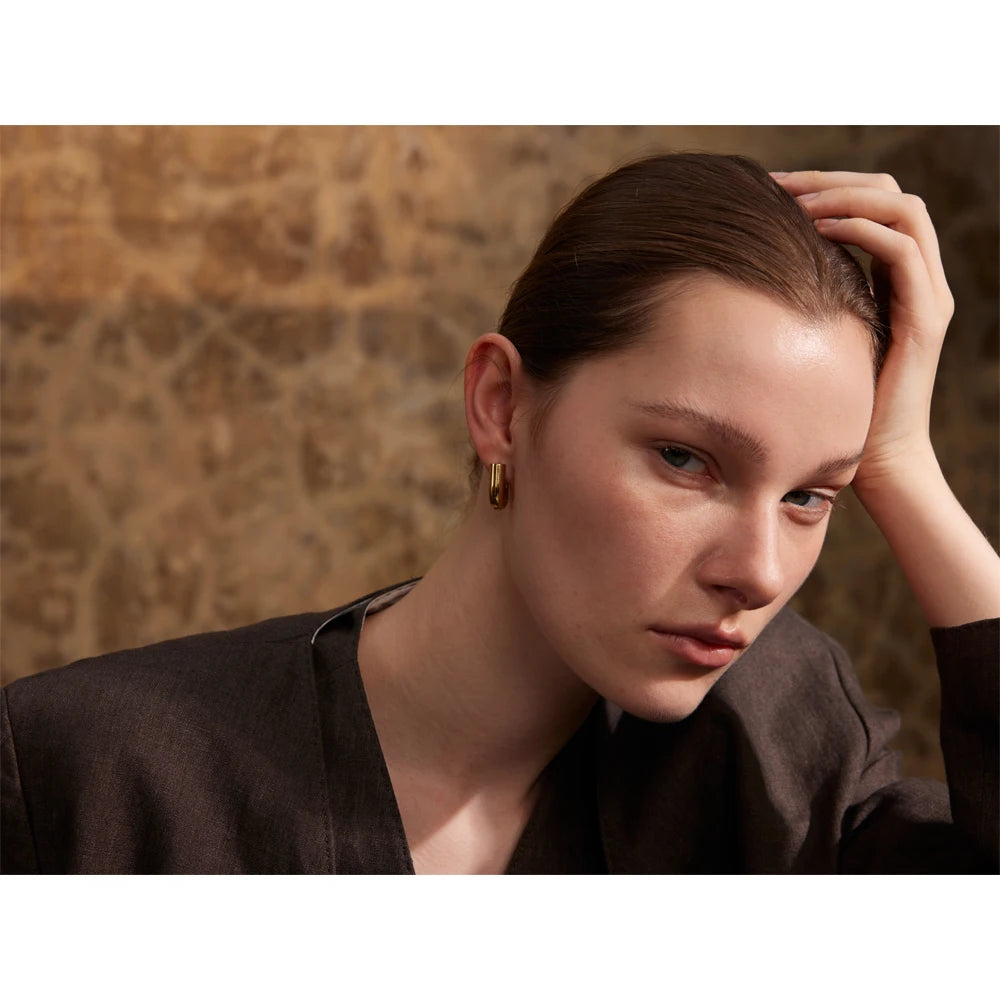 316L Stainless Steel Glossy Metal U-Shape Hollow Hoop Earrings 18K PVD Plated Texture Attractive Jewelry Waterproof