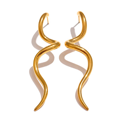 Minimalist Flowing Metal Geometric Long Stud Earrings Prevent Allergy Stainless Steel Statement Attractive Daily Jewelry