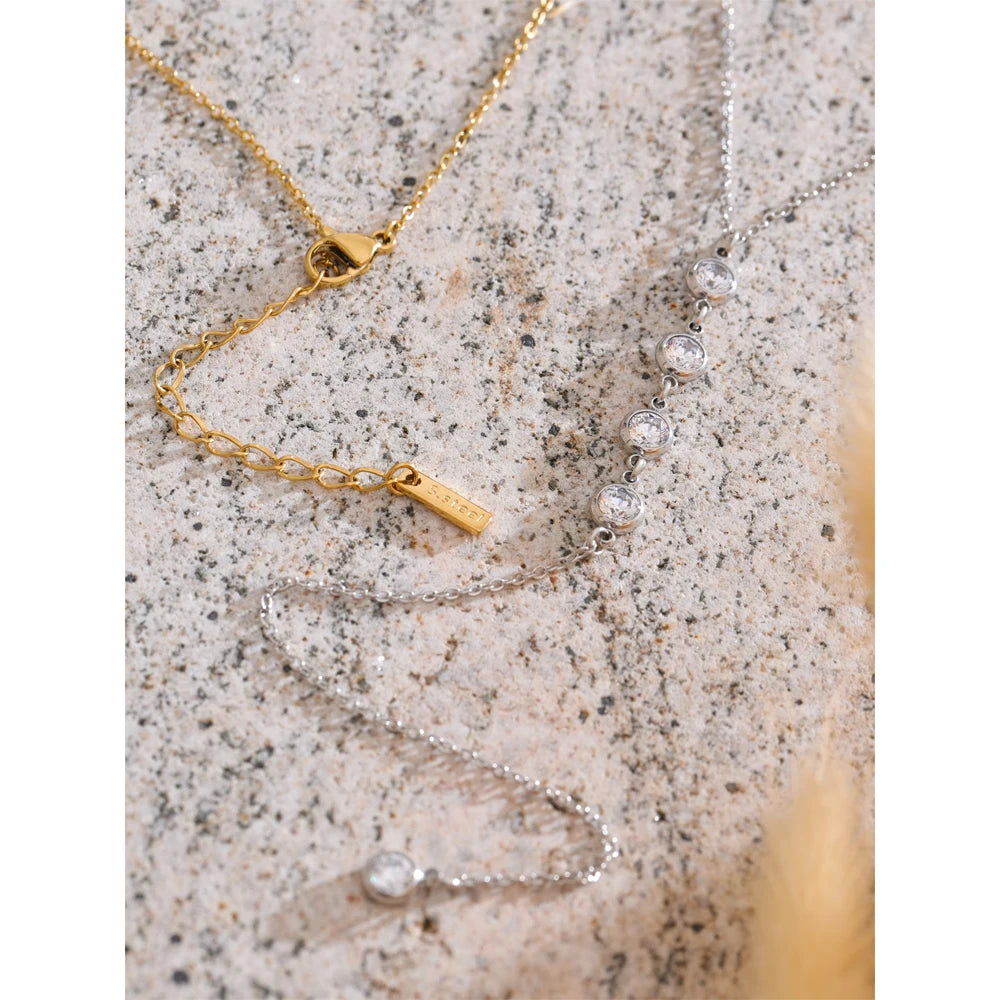 Delicate Cubic Zirconia Round Y Chain Long Drop Necklace for Women Stainless Steel Summer 2025 Jewelry Tarnish Resistant