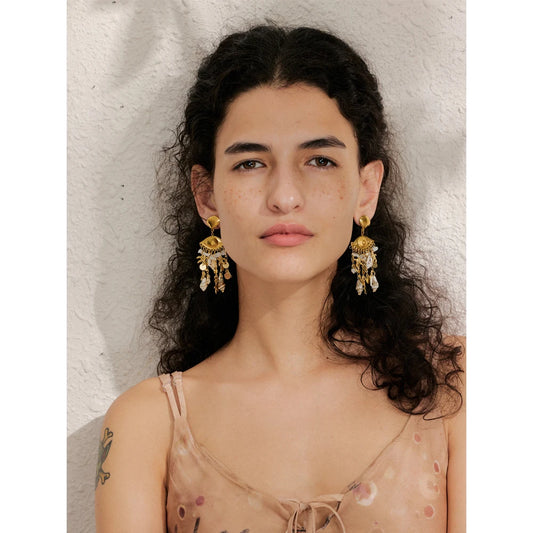 Ocean Style Shell Conch Starfish Dangle Earrings Stainless Steel Summer Golden Holiday Jewelry Accessories