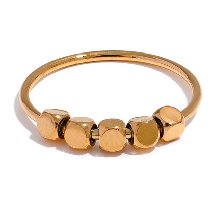 Stainless Steel Square Beads Ring Women Fashion Thin Metal Gold Silver Color Summer Rust Proof Finger Jewelry Anneaux