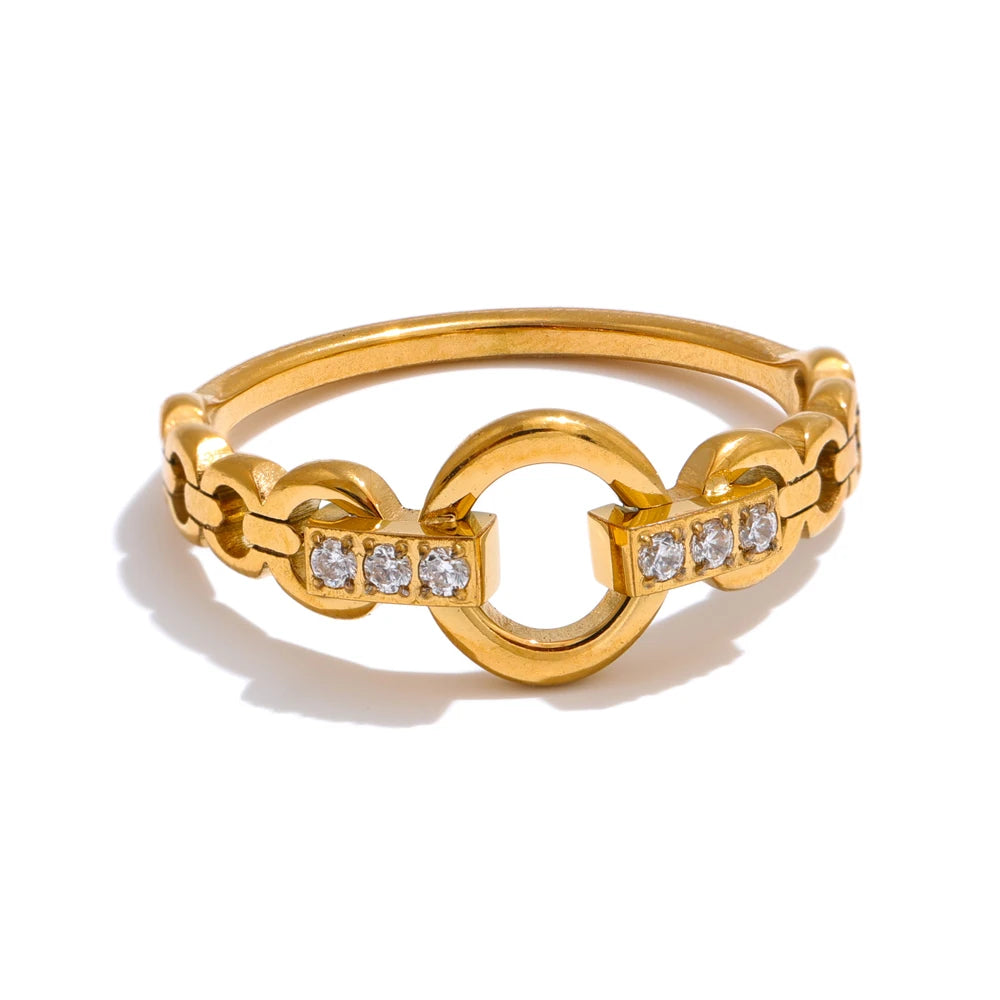678# High Quality Stainless Steel Cubic Zirconia Setting Link Finger Ring Exquisite Stylish Jewelry Daily Gift for Self