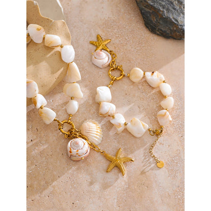 Ocean Style Shell Chain Conch Starfish Drop Necklace Bracelet Bangle Stainless Steel Summer Beach Jewelry Gift