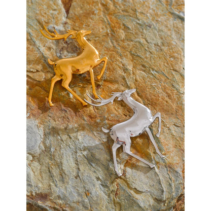 Stainless Steel Christmas Deer Brooches Pin 18K PVD Plated Waterproof Unisex Jewelry for Women Men Animal Lucky Accessory